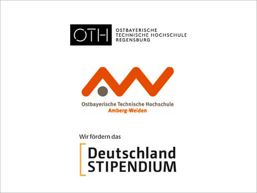 Logos OTH Regensburg und Amberg-Weiden, Logo Deutschland Stipendium.