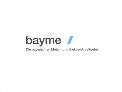 Logo of the Employer Association of the Bavarian Metallworking and Electrical Industries.